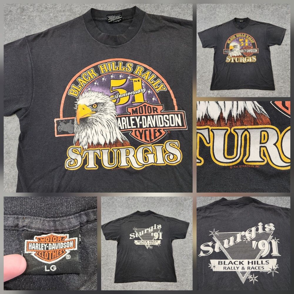 VTG 90s 1991 Sturgis Harley Davidson Motorcycles Eagle Mens L Large T Shirt
